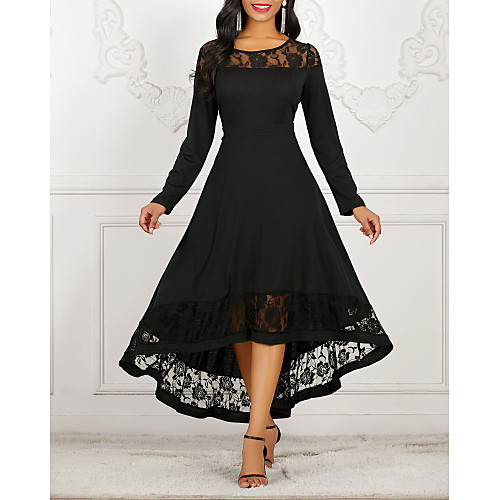 

Women's A Line Dress - Solid Colored Black M L XL XXL