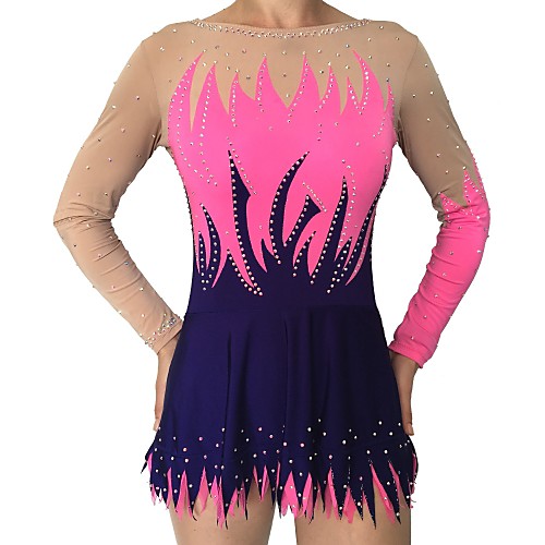 

Rhythmic Gymnastics Leotards Artistic Gymnastics Leotards Women's Girls' Leotard Blushing Pink Spandex High Elasticity Handmade Jeweled Diamond Look Long Sleeve Competition Dance Rhythmic Gymnastics