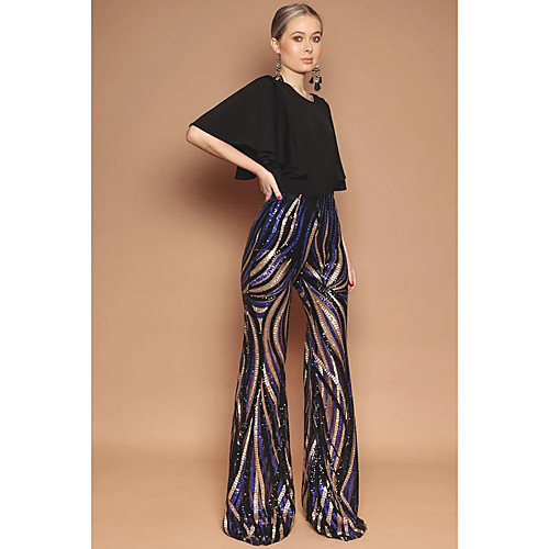 

Women's Basic Wide Leg Pants - Multi Color Sequins Rainbow S M L