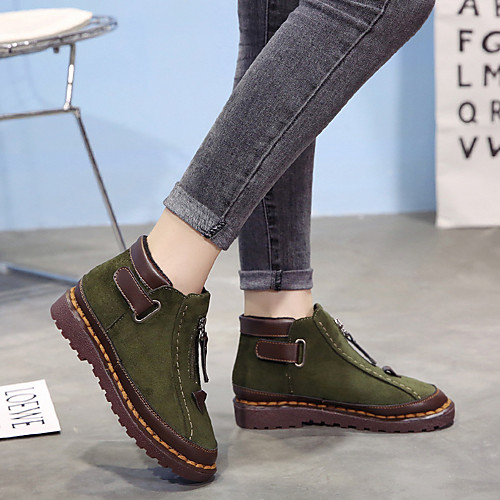 

Women's Boots Flat Heel Round Toe Suede Booties / Ankle Boots Vintage / Casual Spring & Fall / Fall & Winter Black / Green / Gray