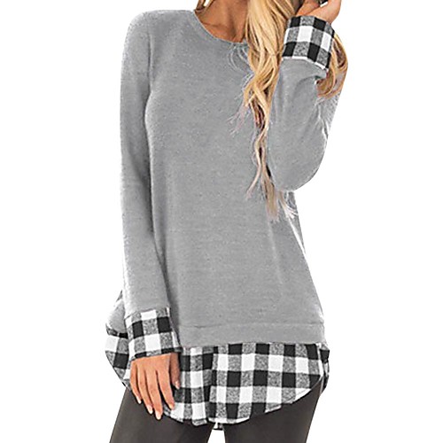 

Women's Daily Street chic T-shirt - Plaid / Solid Colored Blue