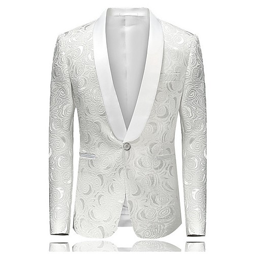 

Men's Blazer, Solid Colored Notch Lapel Polyester White