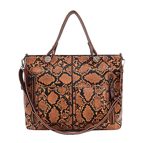 

Women's Zipper PU Top Handle Bag Snakeskin Black / Brown / Blushing Pink