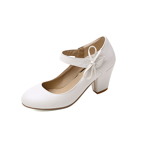 

Women's Heels Chunky Heel Round Toe PU Casual Spring & Summer Black / White / Red