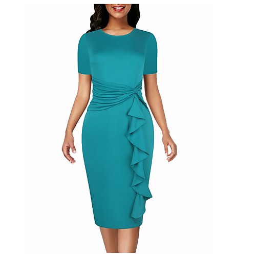 

Women's Elegant Sheath Dress - Solid Colored Black Green S M L XL