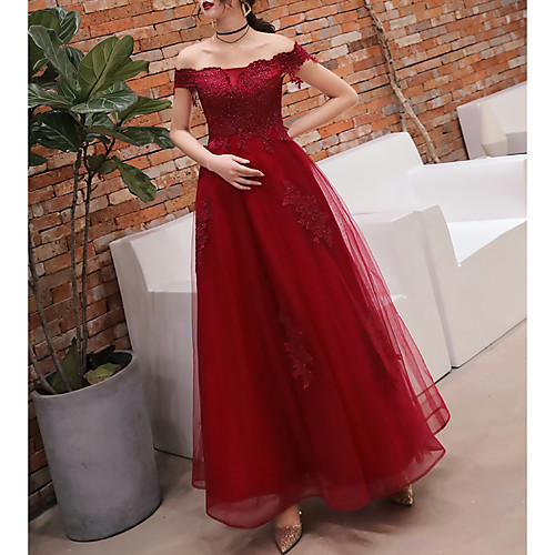 

A-Line Off Shoulder Floor Length Polyester Elegant Prom / Formal Evening Dress 2020 with Crystals / Lace Insert by Lightinthebox