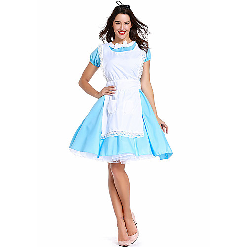 

Maid Costume Dress Masquerade Women's Movie Cosplay Cosplay Halloween Blue Dress Apron Headwear Halloween Carnival Masquerade Lace Satin