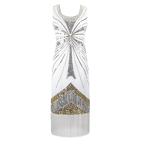 

Women's Sheath Dress - Geometric Sequins Tassel White Beige S M L XL