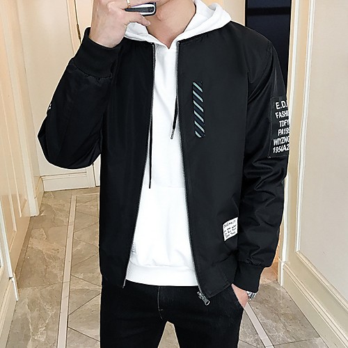 

Муж. Повседневные Наступила зима Обычная Куртка, Буквы Воротник-стойка Длинный рукав Полиэстер Черный / Синий / Зеленый