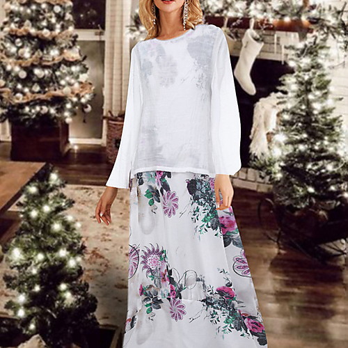 

Women's Shirt Dress - Floral White Blushing Pink L XL XXL XXXL