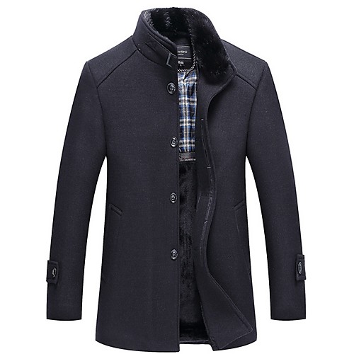 

Men's Daily Fall & Winter Regular Jacket, Solid Colored Stand Long Sleeve Polyester Black / Camel