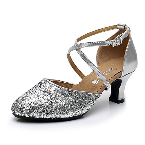 

Women's Modern Shoes / Ballroom Shoes Synthetics Buckle Heel Buckle / Paillette Cuban Heel Dance Shoes Black / Gold / Silver / Performance / Practice