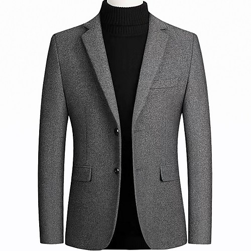 

Men's Blazer, Solid Colored Notch Lapel Polyester Black / Wine / Navy Blue