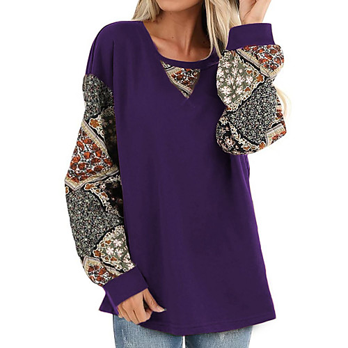 

Women's Daily Going out Basic T-shirt - Floral Patchwork / Print Black
