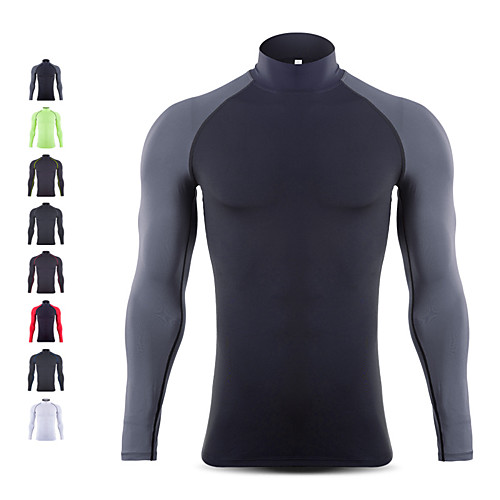 

Men's Stand Compression Shirt Running Shirt Running Base Layer Patchwork Solid Colored Black / Red fluorescent green White Red Black / Green Running Fitness Jogging Tee / T-shirt Long Sleeve Sport