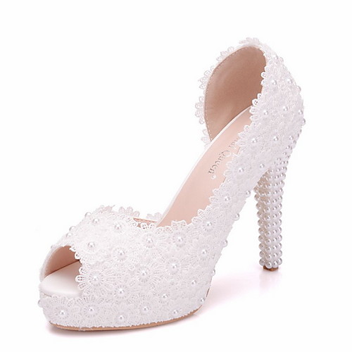 

Women's Wedding Shoes Stiletto Heel Peep Toe PU Spring & Summer White