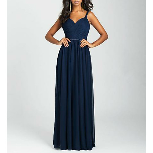 

A-Line Spaghetti Strap Floor Length Chiffon Bridesmaid Dress with Ruching