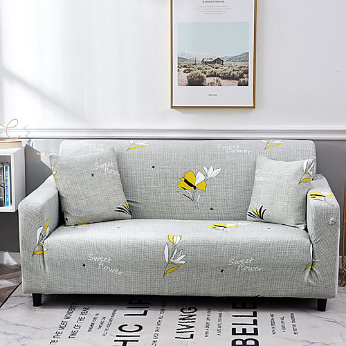 

Grey Floral Print Dustproof All-powerful Slipcovers Stretch Sofa Cover Super Soft Fabric Couch Cover with One Free Pillow Case