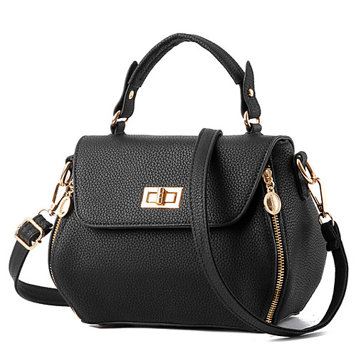 

Women's Polyester / PU Top Handle Bag Solid Color Black / White / Blushing Pink