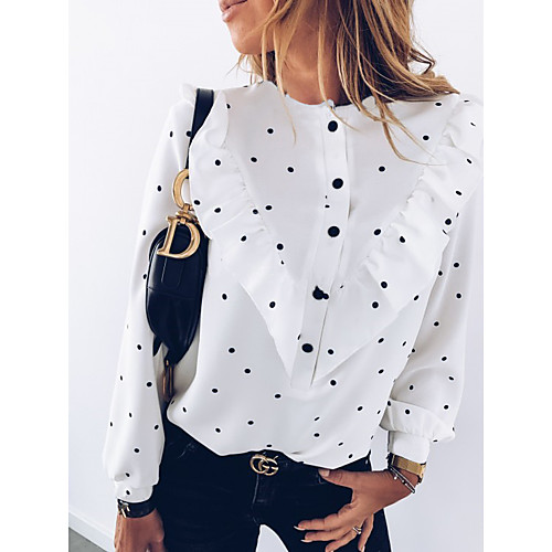 

Women's Work Weekend Basic Blouse - Polka Dot Print White