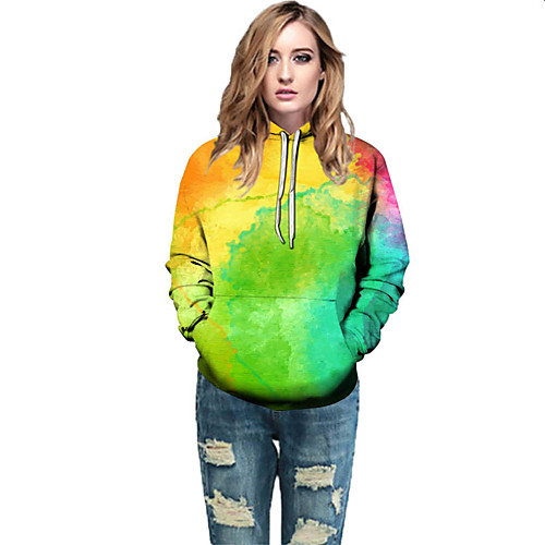 

Women's Active / Street chic Hoodie - Geometric / Color Block / 3D Rainbow L