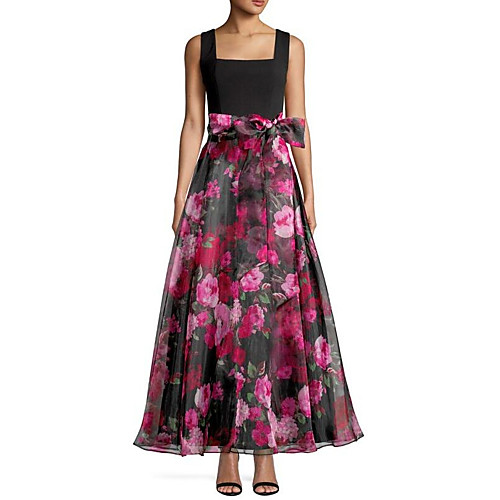 

A-Line Scoop Neck Ankle Length Organza Floral Prom Dress 2020 with Pattern / Print