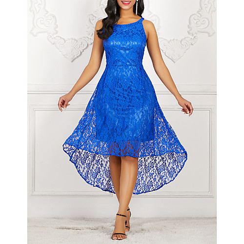 

Women's Cocktail Party Sexy Asymmetrical A Line Dress - Solid Colored Lace Spring Lace Black Purple Wine XXXL XXXXL XXXXXL