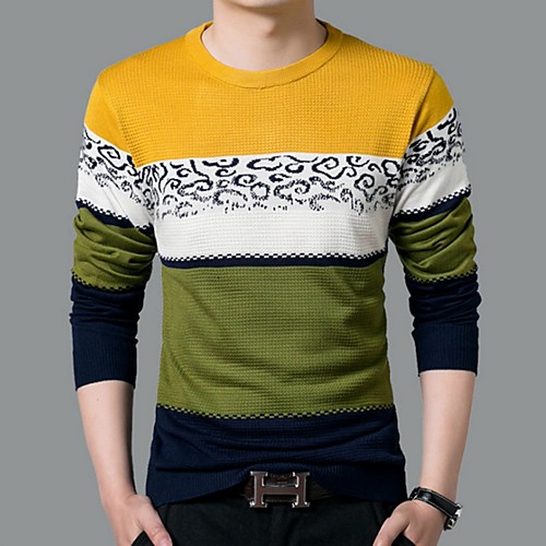 

Men's Color Block Long Sleeve Pullover Sweater Jumper, Round Neck Yellow US40 / UK40 / EU48