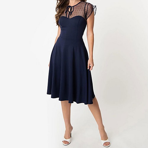 

Women's A Line Dress - Solid Colored Navy Blue S M L XL