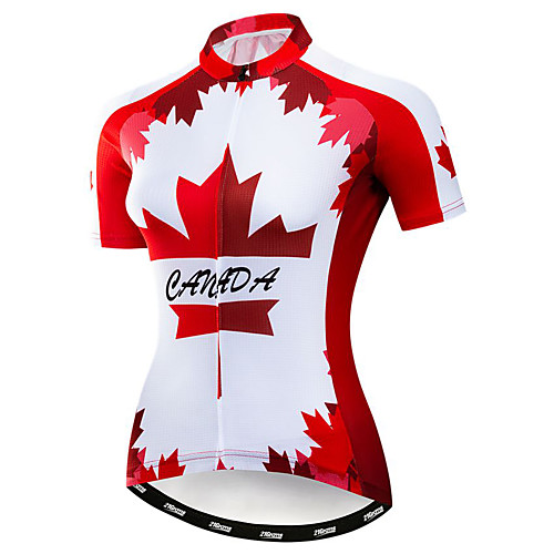 

21Grams Women's Short Sleeve Cycling Jersey Red Canada National Flag Bike Jersey Top Mountain Bike MTB Road Bike Cycling Breathable Moisture Wicking Quick Dry Sports Polyester Elastane Terylene