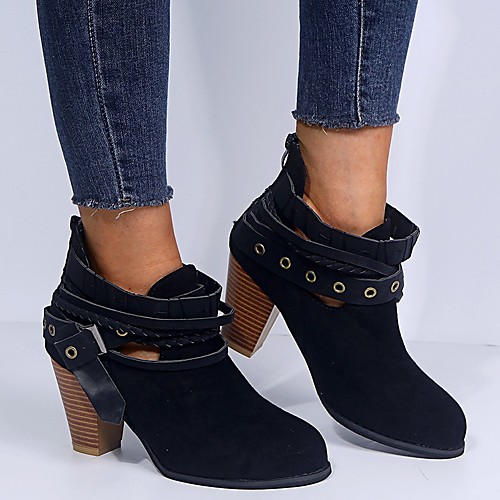 

Women's Boots Chunky Heel Round Toe Buckle Suede Booties / Ankle Boots Winter Black / Red / Gray