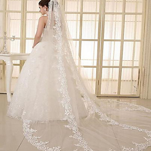 

One-tier Stylish / Elegant & Luxurious Wedding Veil Chapel Veils with Fringe 118.11 in (300cm) Tulle / Angel cut / Waterfall