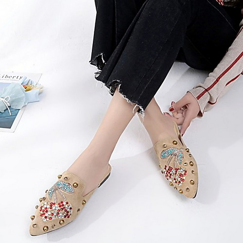 

Women's Sandals Flat Heel Pointed Toe Suede Winter Black / Beige