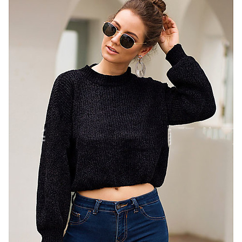 

Women's Solid Colored Long Sleeve Pullover Sweater Jumper, Round Neck Black / White / Blushing Pink S / M / L