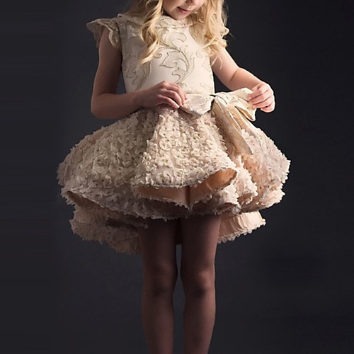 

Ball Gown Above Knee Flower Girl Dress - Polyester Cap Sleeve Jewel Neck with Bow(s)