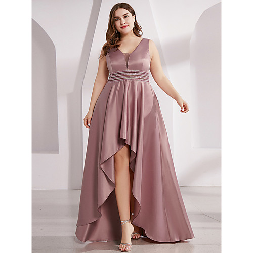 

A-Line Plunging Neck Asymmetrical Polyester Pastel Colors Prom Dress 2020 with Sash / Ribbon / Ruffles by Lightinthebox