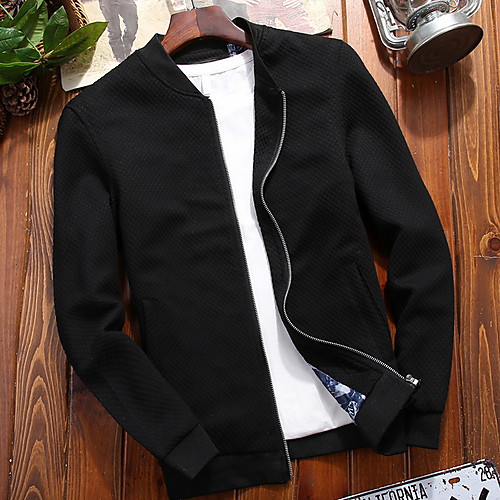 

Men's Daily Fall & Winter Regular Jacket, Solid Colored Stand Long Sleeve Polyester Black / Wine