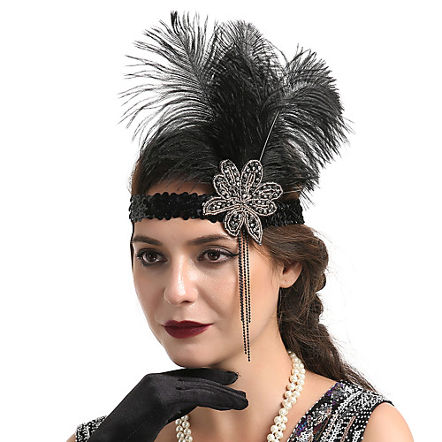 

Women's Statement Vintage 1920s Gemstone & Crystal Feather Fabric Crystal Party Masquerade - Solid Colored