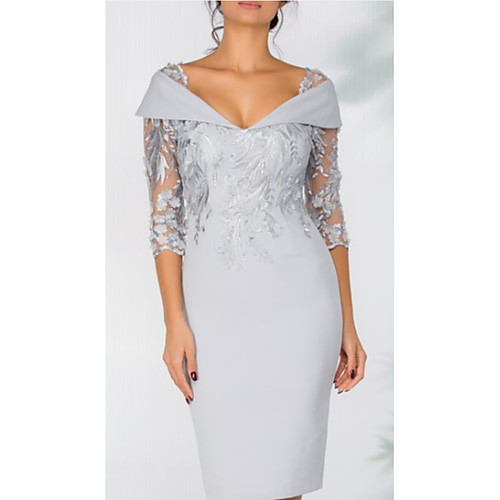 

Sheath / Column V Neck Short / Mini Lace Elegant / Grey Cocktail Party / Wedding Guest Dress with Appliques 2020