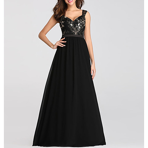 

A-Line V Neck Floor Length Chiffon Bridesmaid Dress with Appliques