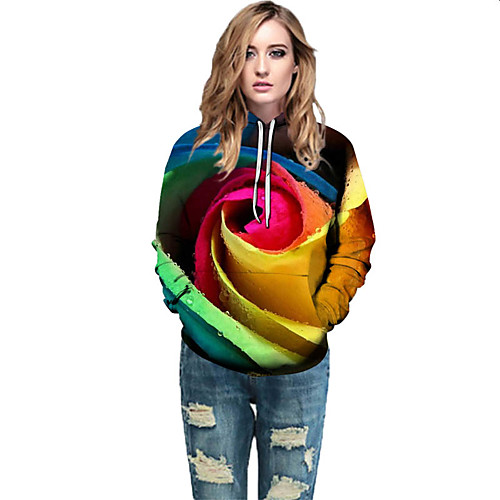 

Women's Active / Street chic Hoodie - Geometric / Color Block / 3D Rainbow L