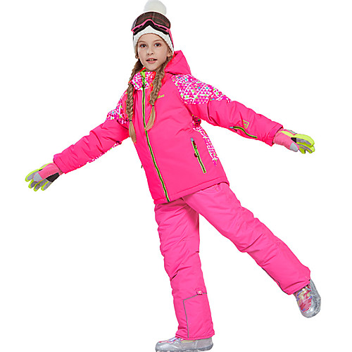 фото Phibee девочки лыжная куртка и брюки катание на лыжах отдых и туризм зимние виды спорта с защитой от ветра теплый зимние виды спорта полиэстер тёплый топ тёплые брюки наборы одежды / зима / пэчворк lightinthebox