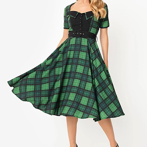 

Women's Swing Dress - Color Block Green S M L XL