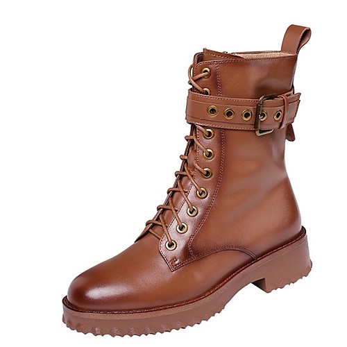 

Women's Boots Low Heel Round Toe Leather Fall Black / Brown