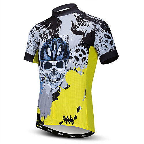 

21Grams Men's Short Sleeve Cycling Jersey Yellow Skull Bike Jersey Top Mountain Bike MTB Road Bike Cycling Breathable Moisture Wicking Quick Dry Sports Polyester Elastane Terylene Clothing Apparel
