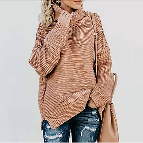 

Women's Solid Colored Long Sleeve Pullover Sweater Jumper, Turtleneck Black / Red / Brown One-Size