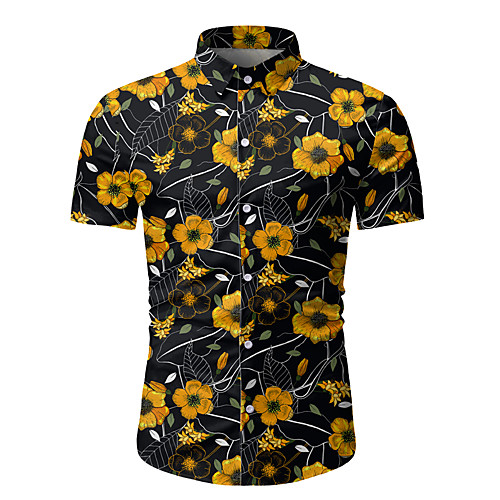 

Men's Daily Weekend Basic / Elegant Shirt - Floral / Color Block / Solid Colored Black