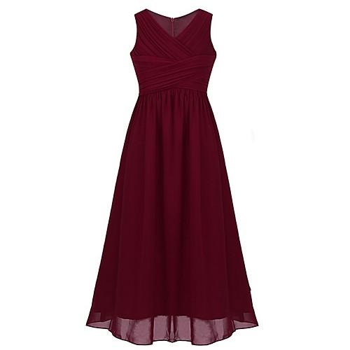 

A-Line V Neck Floor Length Chiffon Junior Bridesmaid Dress with Ruching