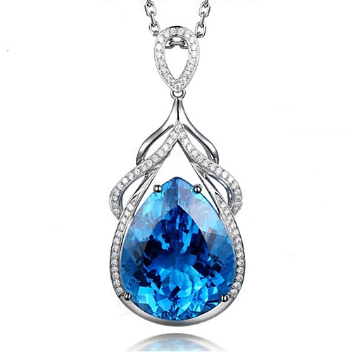 

Luxury Mermaid's Tears Sapphire Necklace for Women Silver 925 Jewelry Water Drop Shaped Gemstone Pendant Wedding