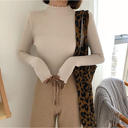 

Women's Solid Colored Long Sleeve Pullover Sweater Jumper, Round Black / White / Blushing Pink One-Size